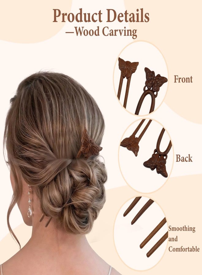 CUBACO 2 PCS Wooden Hair Sticks French Twist Hair Pins for Women Handmade Butterfly Wood Hair Forks Hair Sticks for Buns Vintage Chinese Hair Pins for Long Thick Hair Women Chignon Bun Updo Hairstyle - Image 2